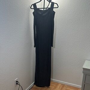 Chic Black & Grey Ribbed Sweater Maxi Dress